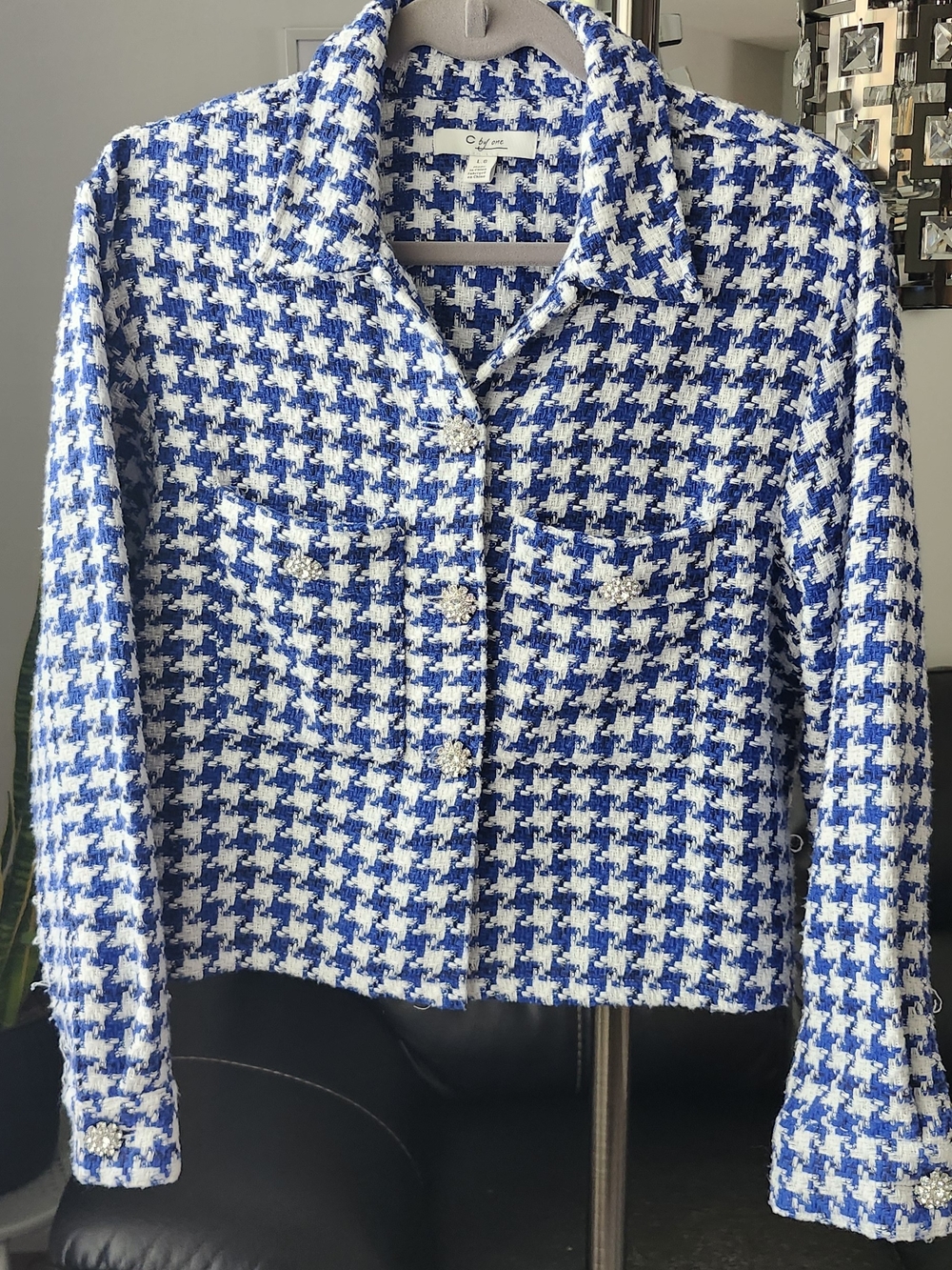 Blue and White Houndstooth Tweed Jacket
